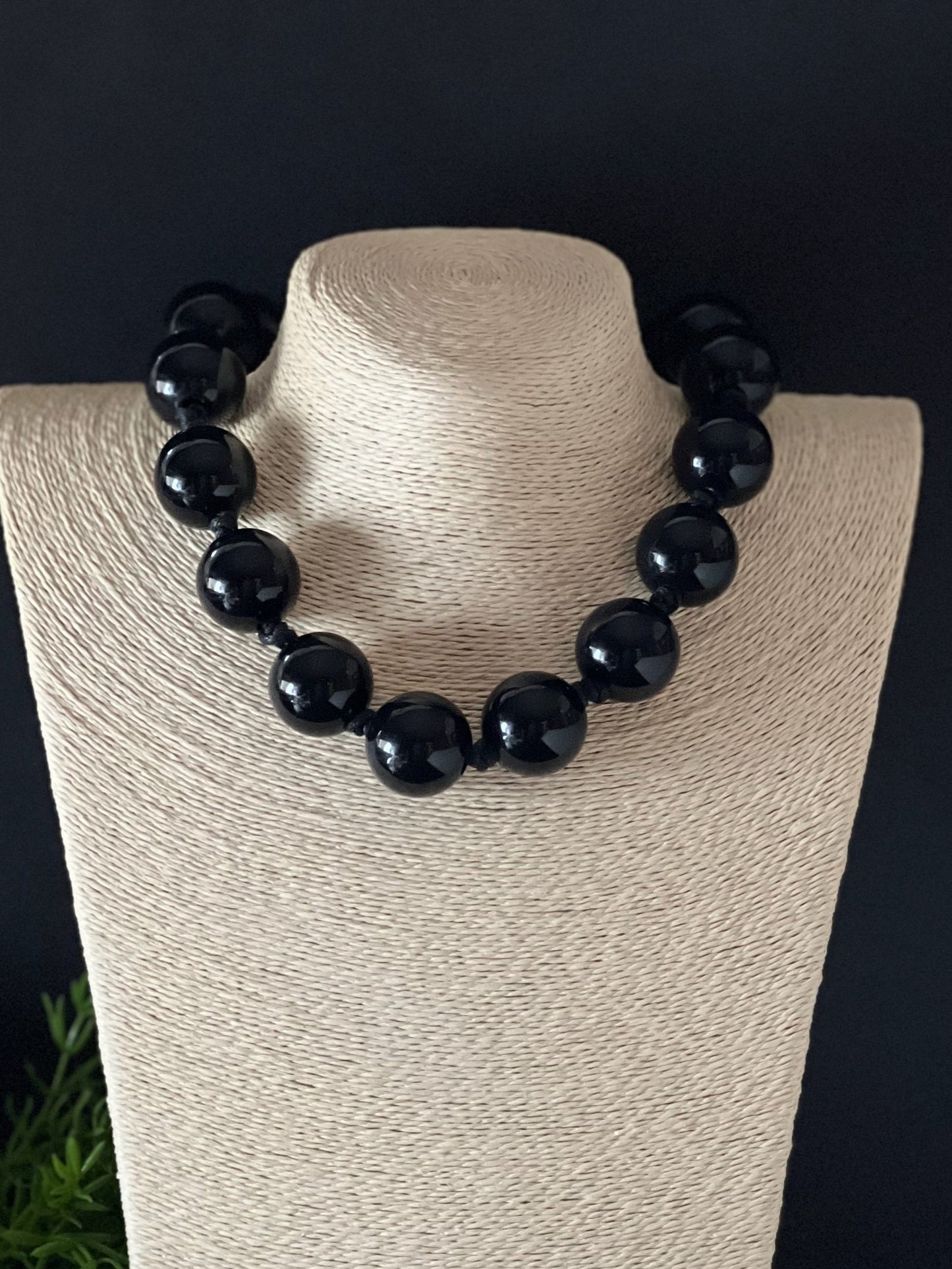 Bold Resin Statement Necklace - Italian Beads on Hand-Knotted Cord with Sculptural Hook Clasp