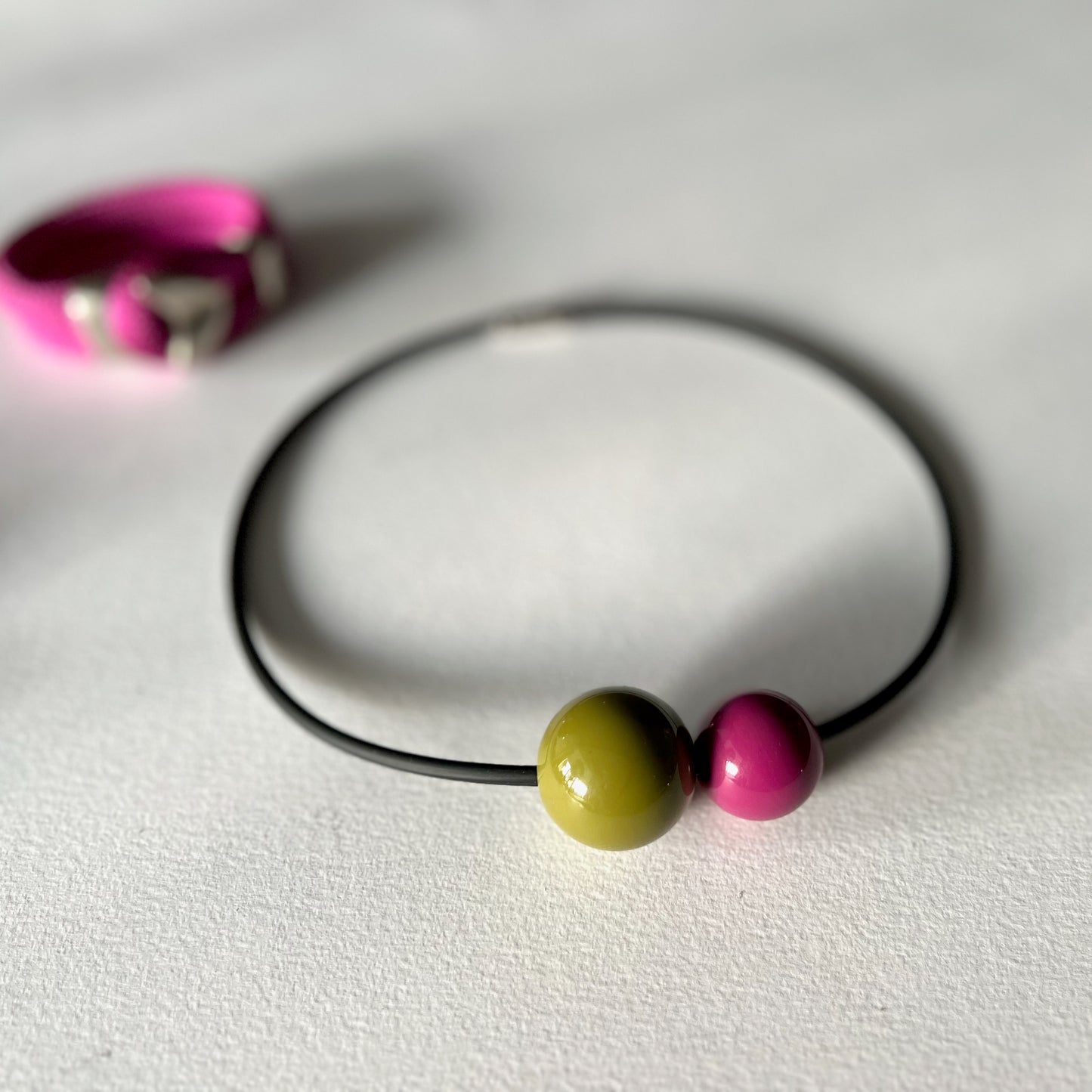AUTHENTICITY: Artistic Double Sphere Resin & Rubber Choker