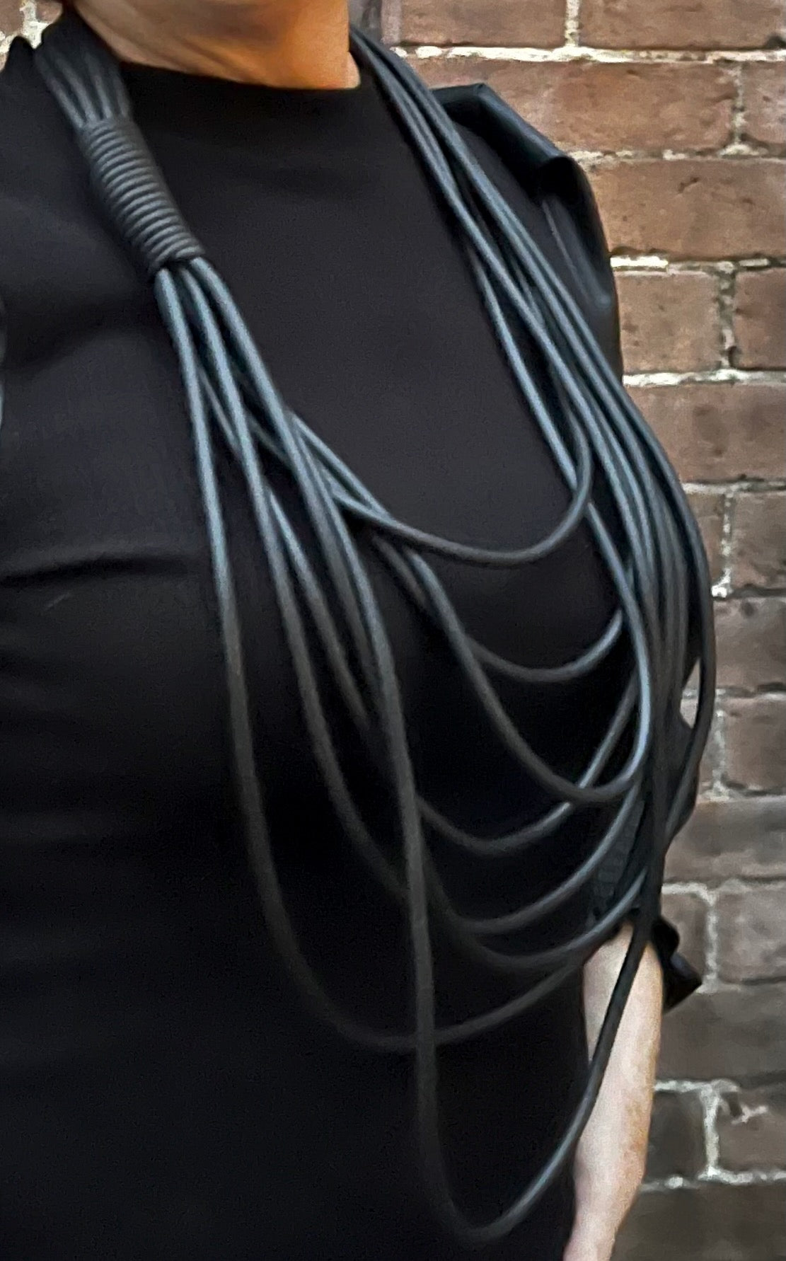 WAVE: Dramatic & Edgy Long Multi Strand Black Rubber Necklace