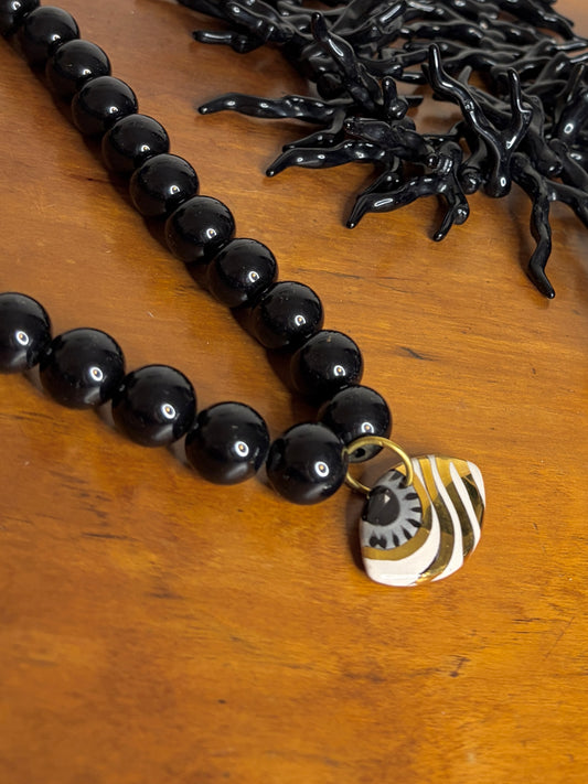 Evil Eye Pendant Black Beaded Statement Necklace