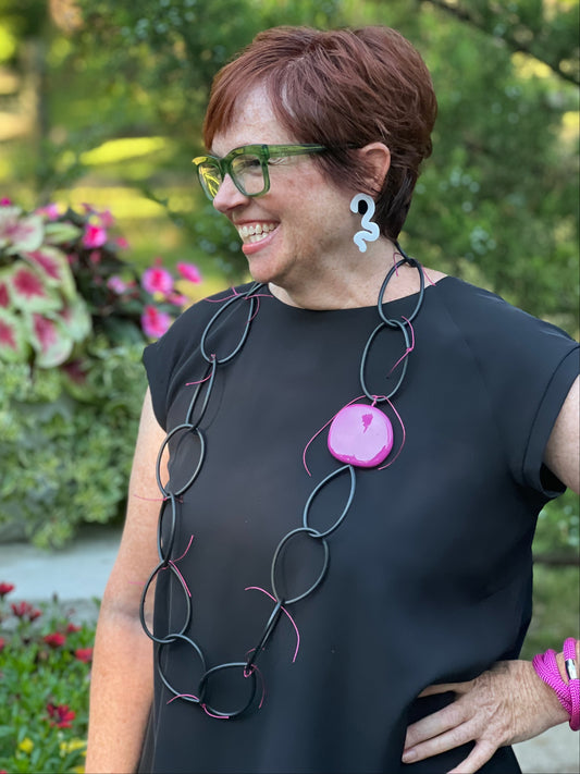BOUNCE: Artistic Necklace with Bold Pink Resin Bead Accent