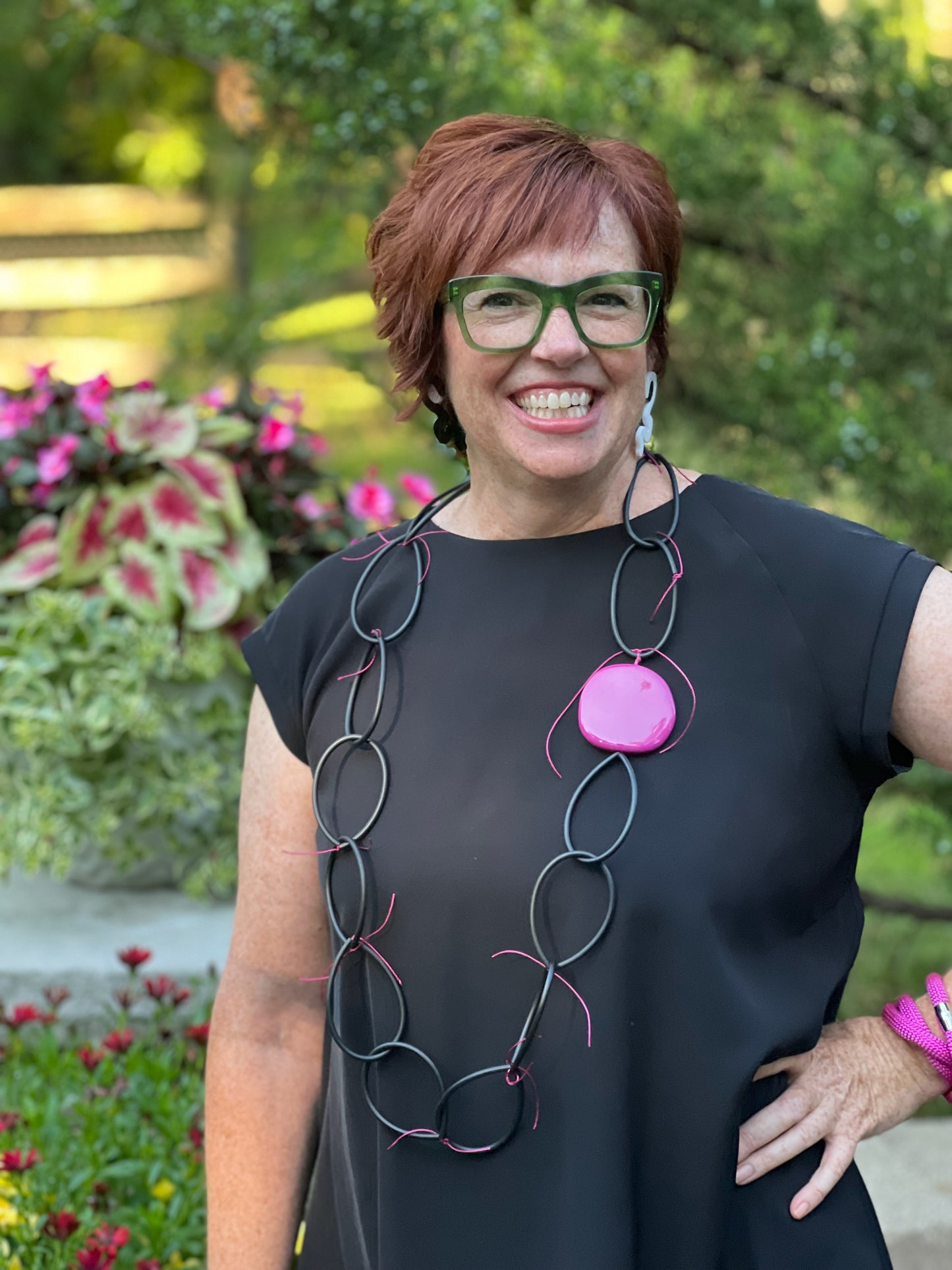 BOUNCE: Artistic Necklace with Bold Pink Resin Bead Accent