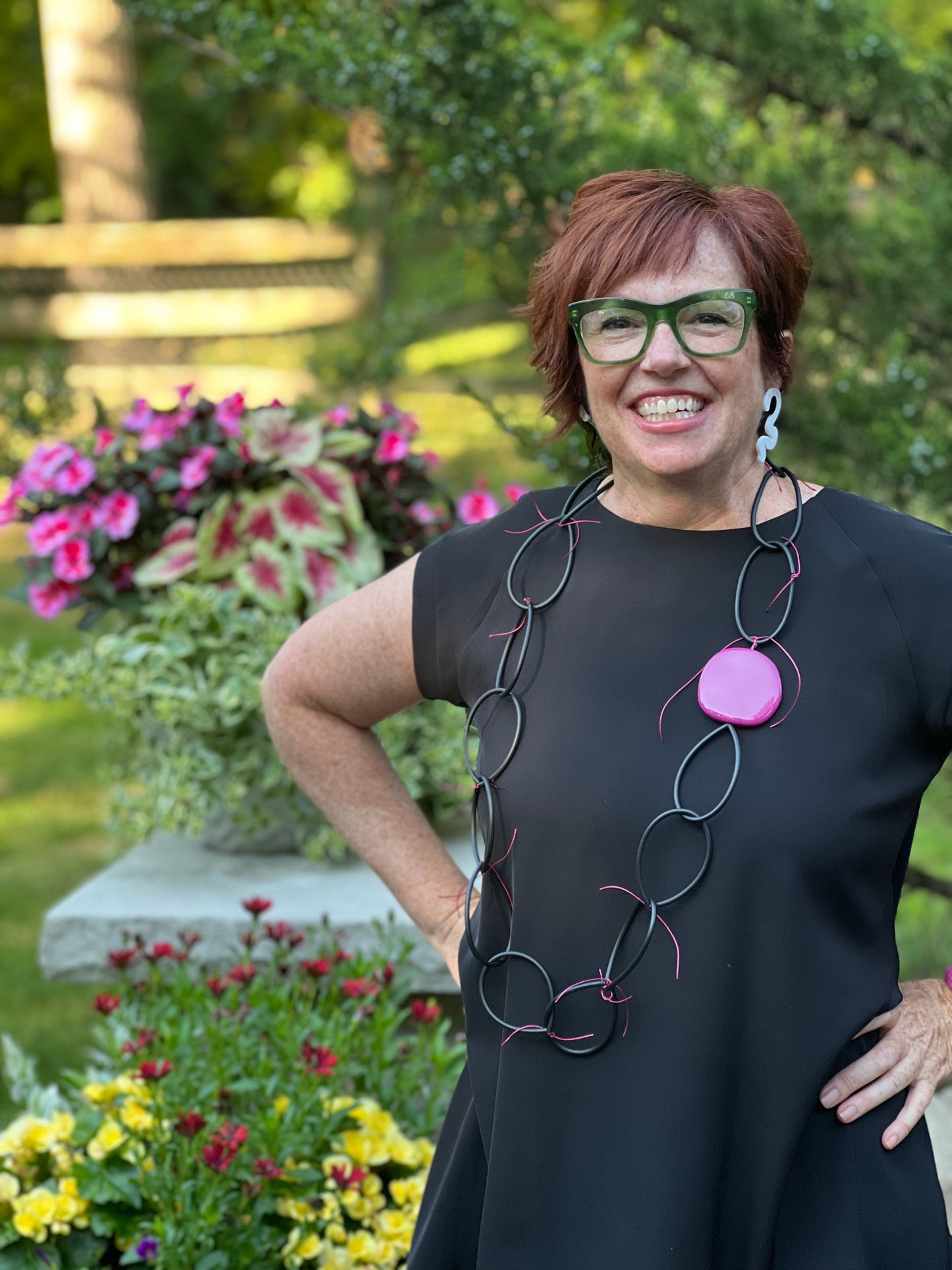 BOUNCE: Artistic Necklace with Bold Pink Resin Bead Accent