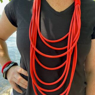 WAVE: Dramatic & Edgy Long Multi Strand Black Rubber Necklace