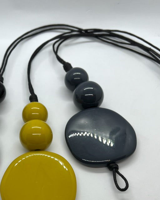 WISDOM: Artful Pendant Necklace with 3 Asymmetrical Resin Beads