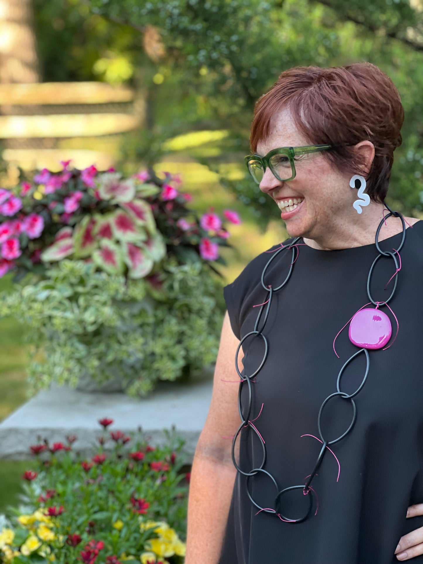 BOUNCE: Artistic Necklace with Bold Pink Resin Bead Accent