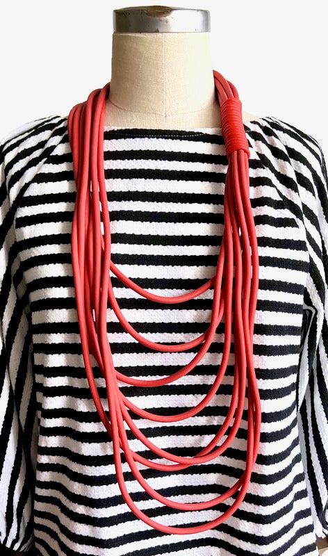 WAVE: Dramatic & Edgy Long Multi Strand Black Rubber Necklace