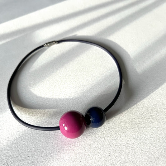 AUTHENTICITY: Artistic Double Sphere Resin & Rubber Choker