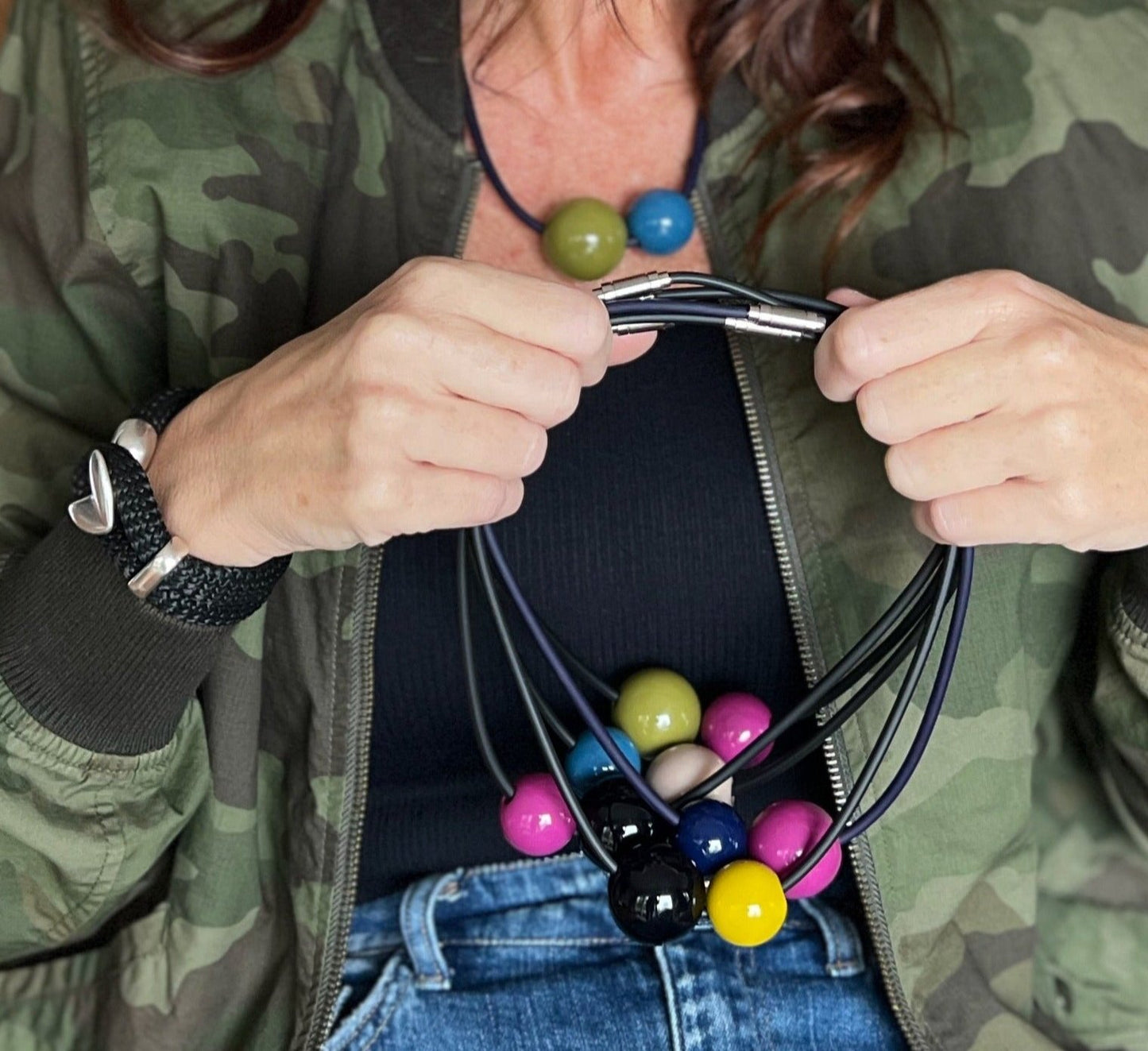 AUTHENTICITY: Artistic Double Sphere Resin & Rubber Choker